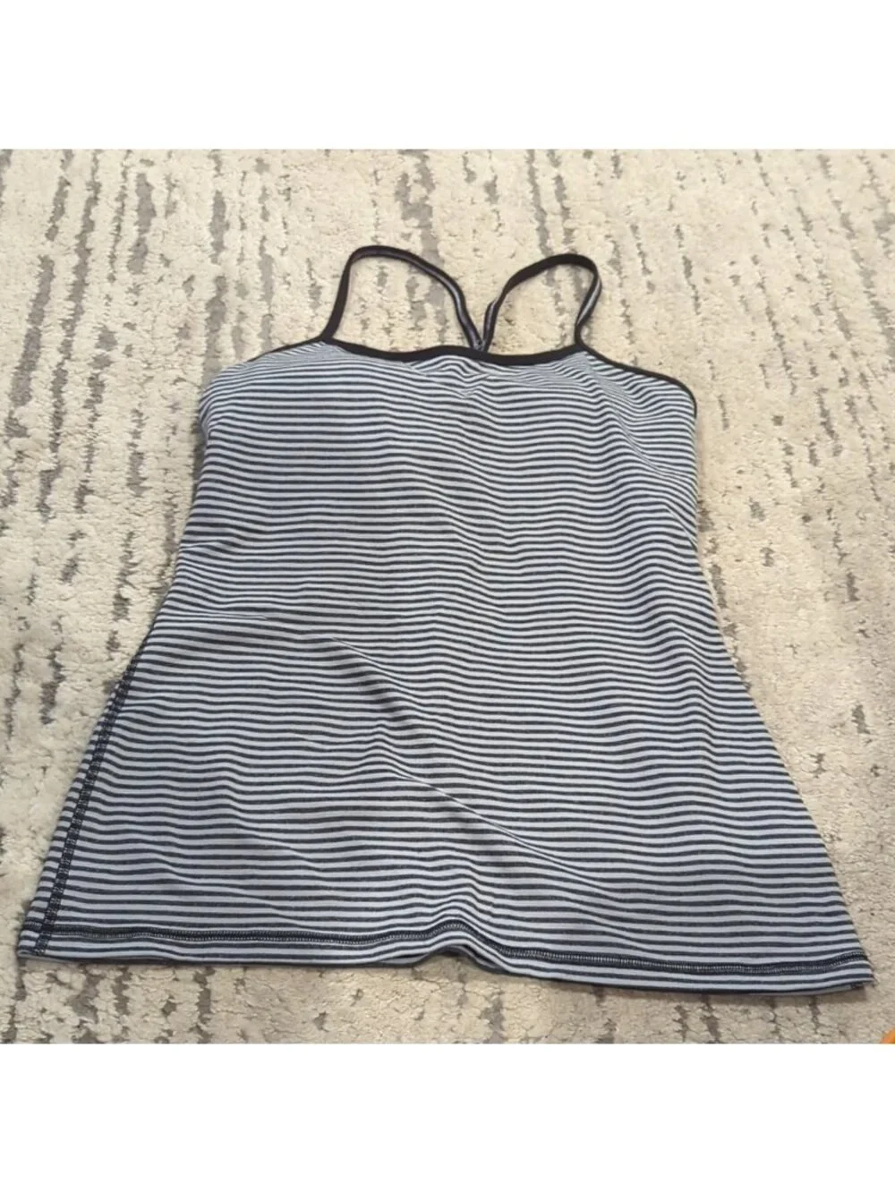 Lululemon Power Y Tank *Luon Light Slope Stripe Silver Slate Heathered Blk / blk